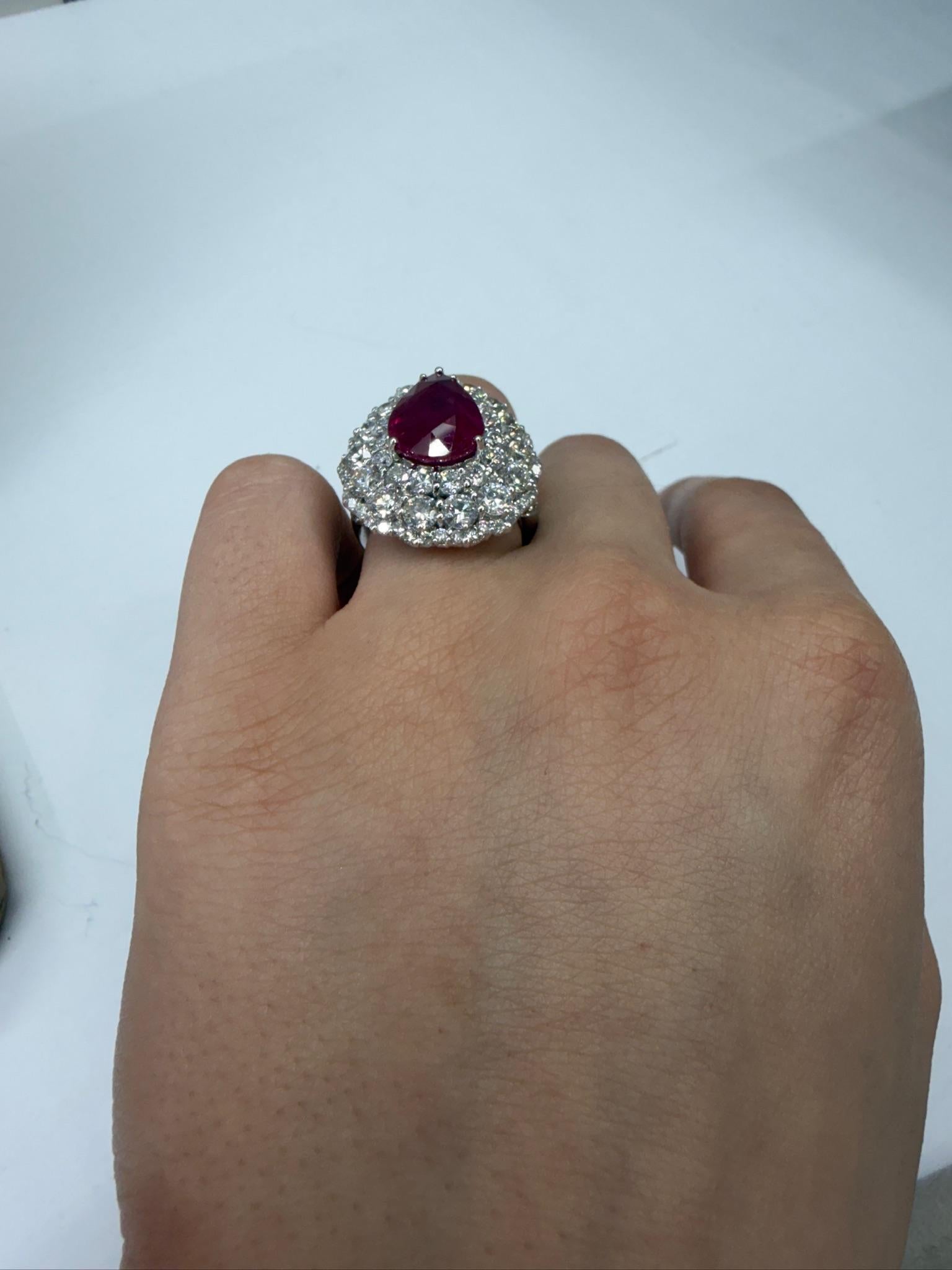 Natural Mozambique Pear Shape Ruby Diamond Ring 7.13 Carat GRS ...