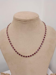 Natural Mozambique Ruby & Diamond Baguette Necklace in 18k Gold