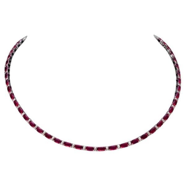 Stunning 18k Gold Mozambique Ruby & Baguette Diamond Necklace, 29.71ct