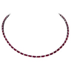 Natural Mozambique Ruby & Diamond Baguette Necklace in 18k Gold