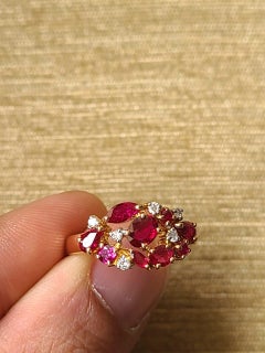 Natural Mozambique Ruby & Diamonds Band/ Cluster Ring Set in 18K Rose Gold