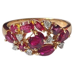 Natural Mozambique Ruby & Diamonds Band/ Cluster Ring Set in 18K Rose Gold