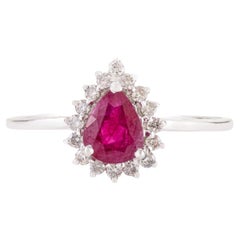 Natural Mozambique Ruby Pear Cut Diamond Halo Engagement Ring in 14K White Gold