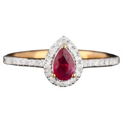 Natural Mozambique Ruby Ring With Diamonds 0.62 Carats 10K Yellow Gold