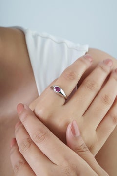 Natural Mozambique Ruby Statement Signet Ring in 14K White Gold, Modern Design