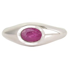 Natural Mozambique Ruby Statement Signet Ring in 14K White Gold, Modern Design