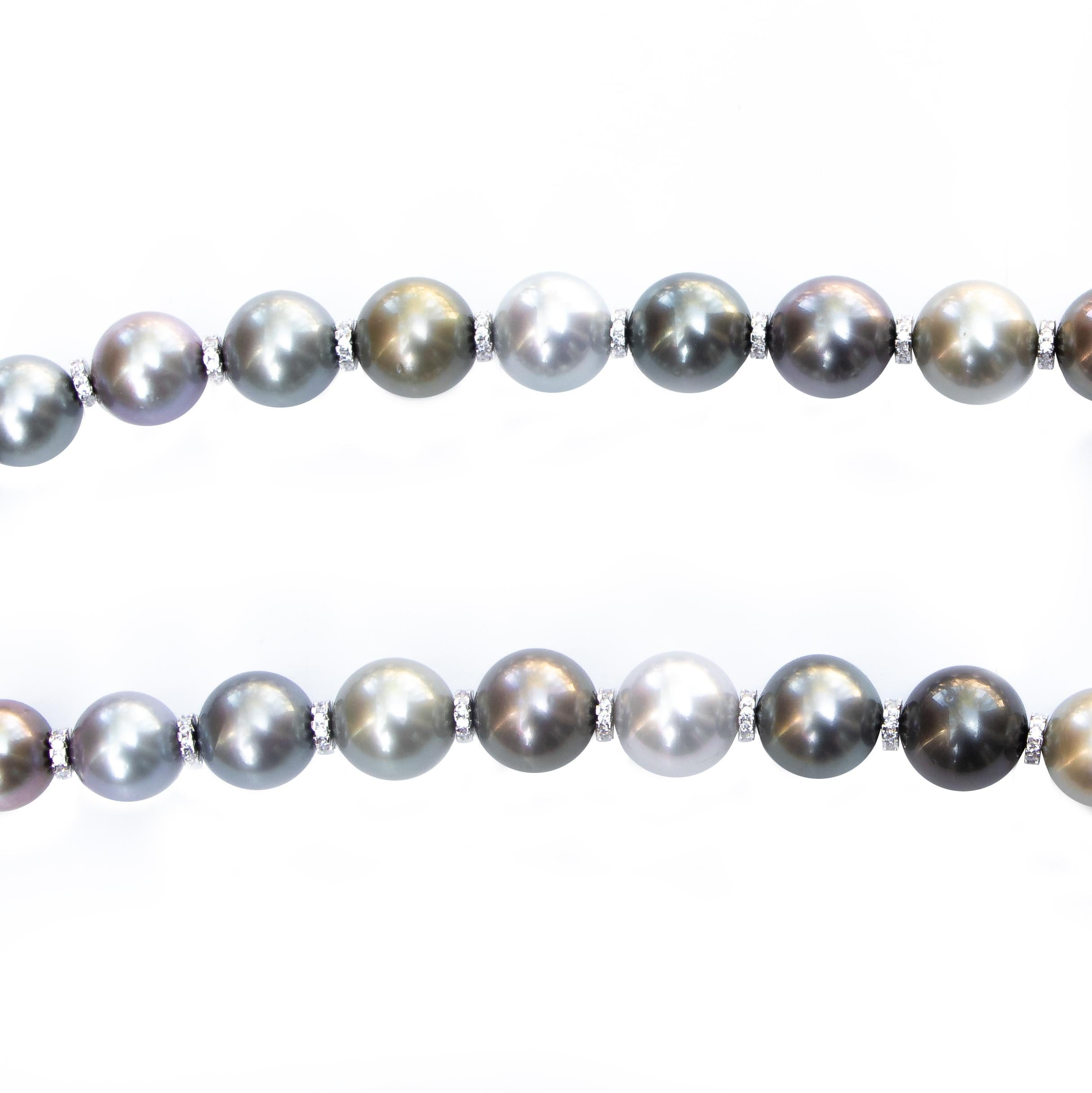 Modern Natural Multi-Color Tahitian Pearls Necklace with Diamonds