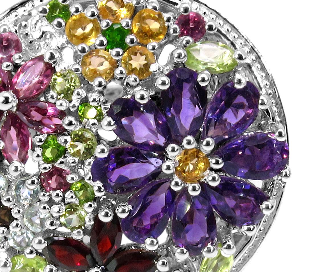 Mixed Cut Natural Multi Colored Gemstones Flower Ring 4 Carats Total