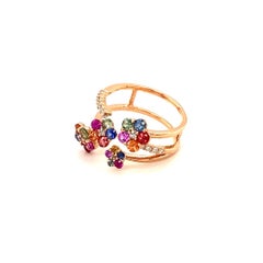 1.65 Carat Natural Multi Color Sapphire Diamond Rose Gold Cocktail Ring