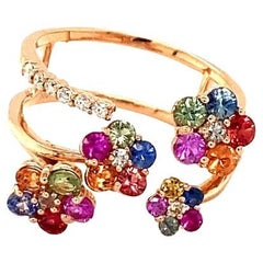 Anillo de cóctel de oro rosa con zafiro natural multicolor y diamantes de 1,65 quilates