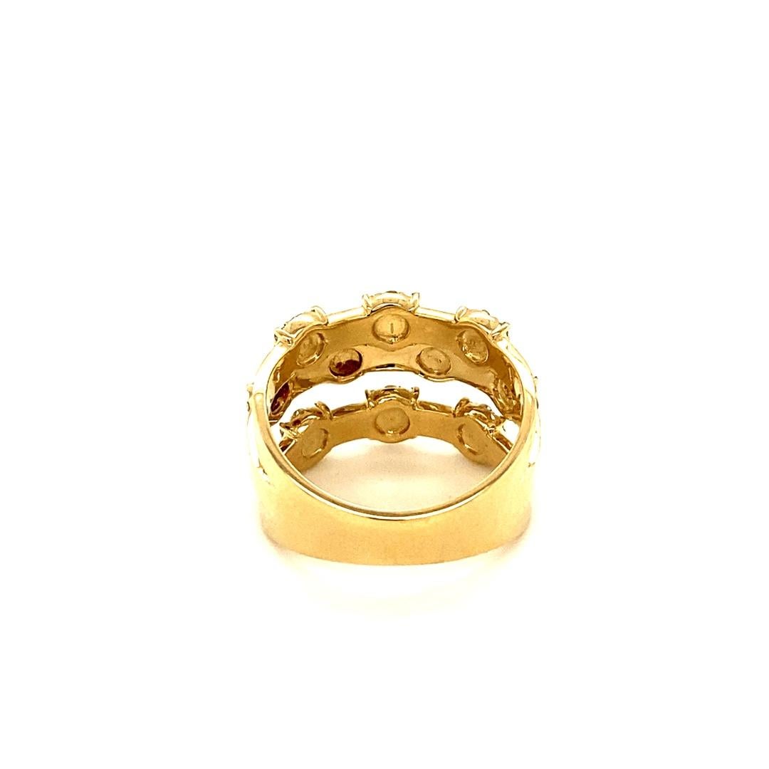Contemporary 1.36 Carat Natural Multi Color Sapphire Diamond Yellow Gold Cocktail Ring For Sale