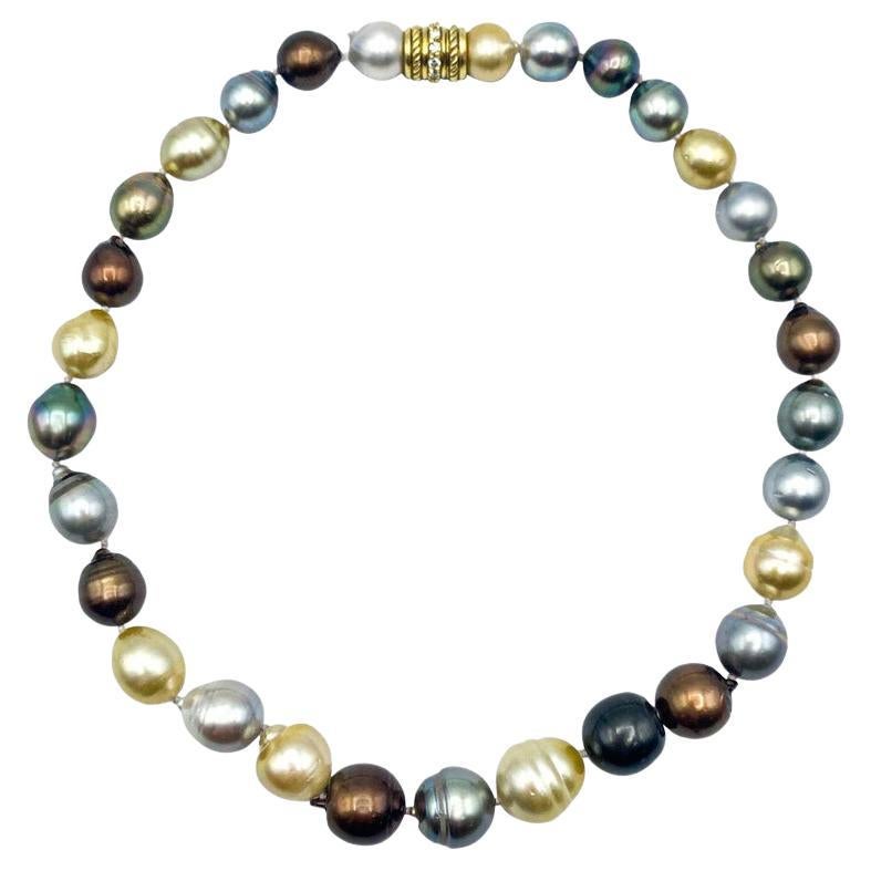 Natural Multicolor Tahitian Pearl Necklace For Sale