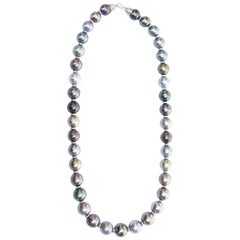 Natural Multi-Color Tahitian Pearls Necklace with Diamonds