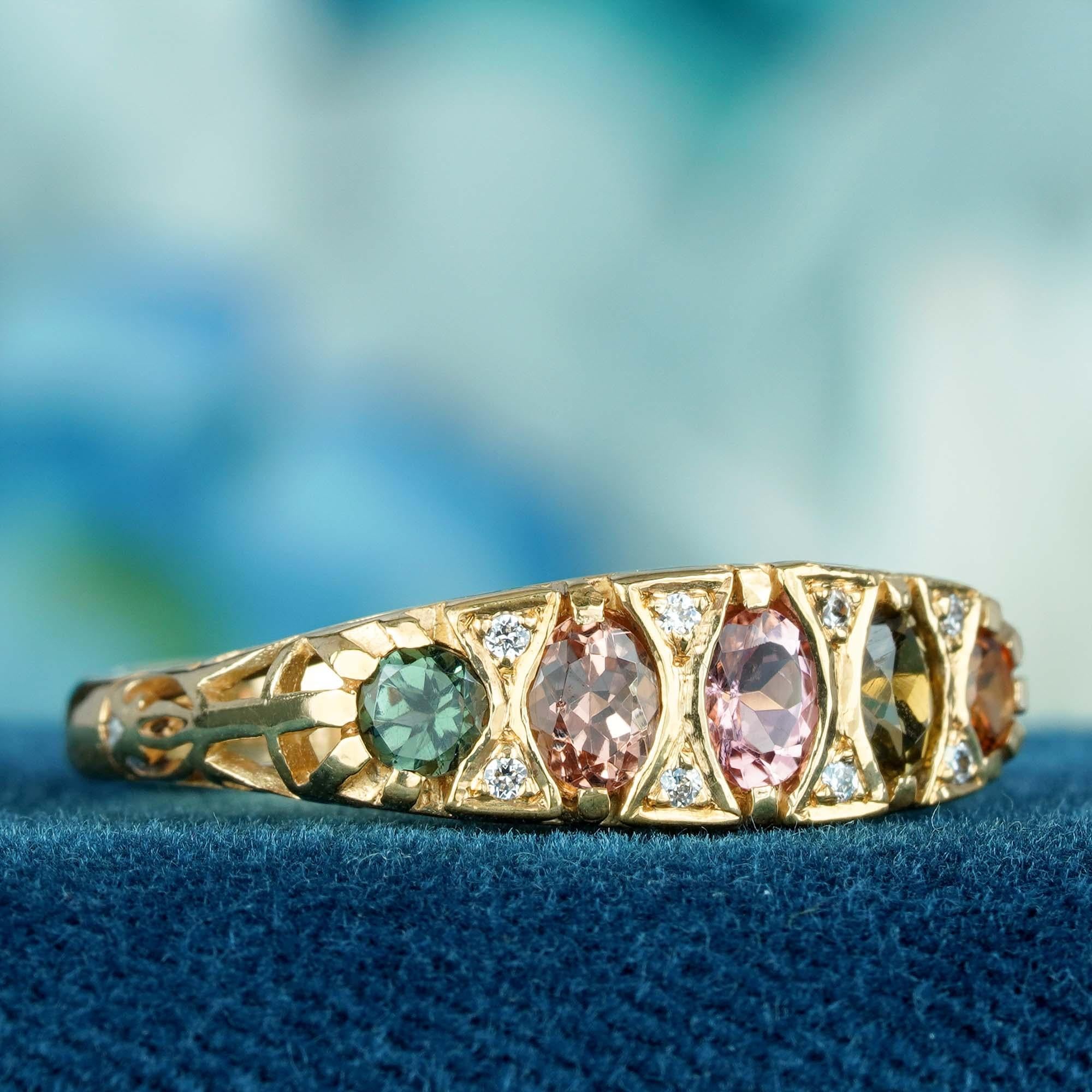 For Sale:  Natural Multi Color Tourmaline Half Eternity Ring in Solid 9K Yellow Gold 3