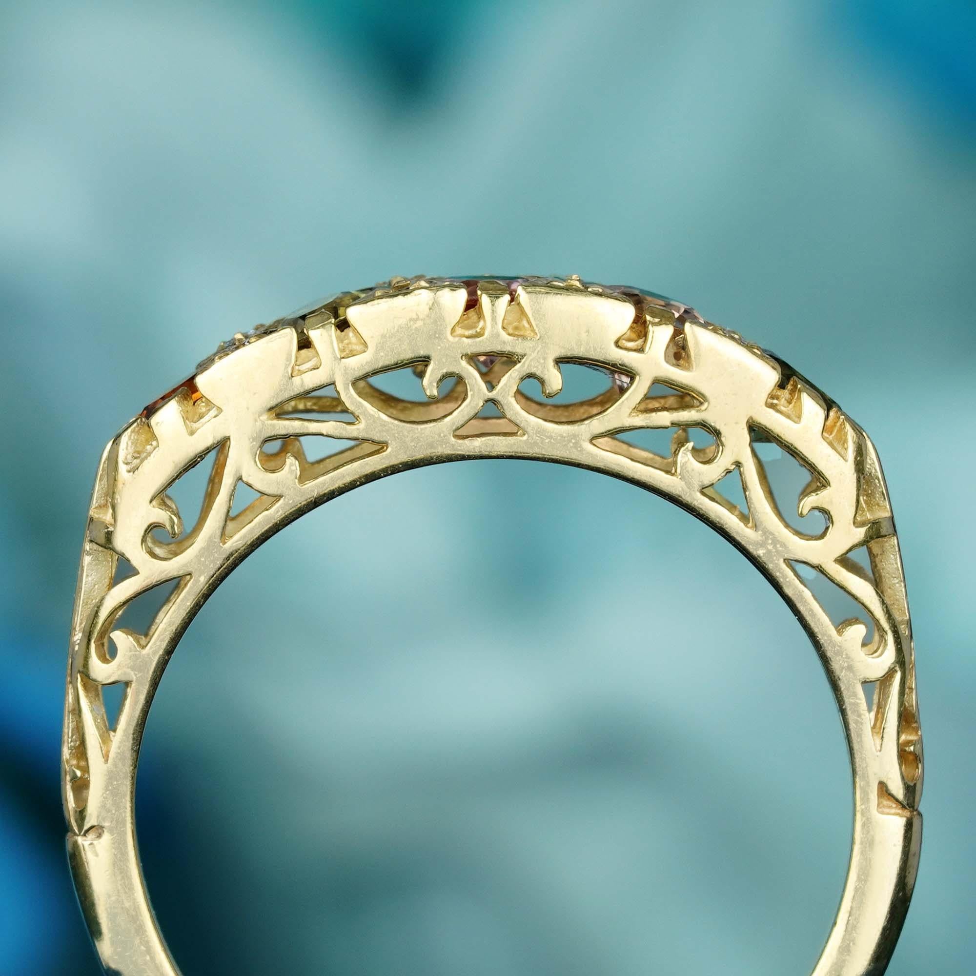 Im Angebot: Halb-Eternity-Ring aus massivem 9K Gelbgold mit natürlichem, mehrfarbigem Turmalin () 5
