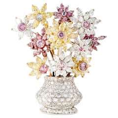 Blumenkorb-Brosche, natürlicher mehrfarbiger Diamant Platin