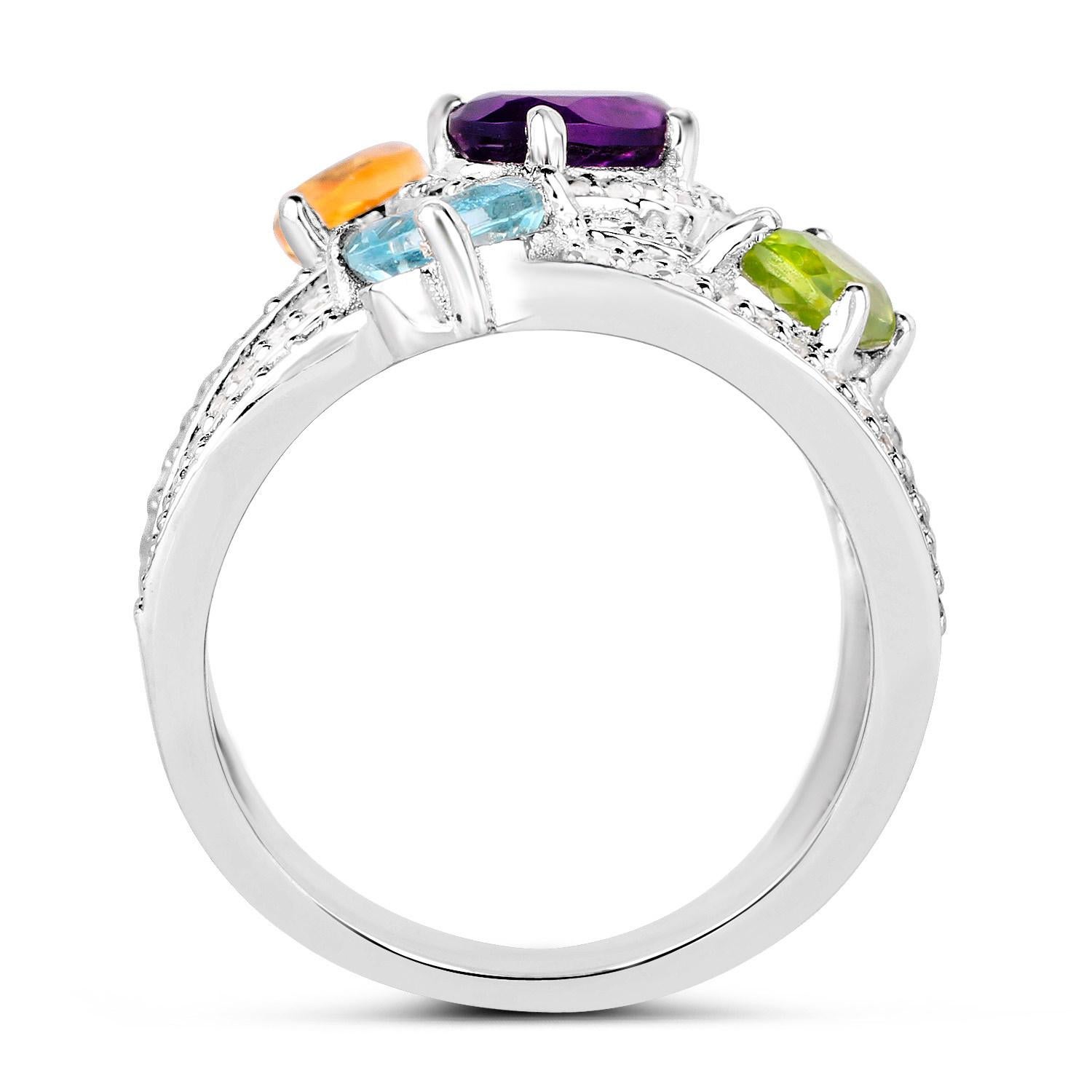 Mixed Cut Natural Multicolor Gemstones Cocktail Ring 3.70 Carats For Sale