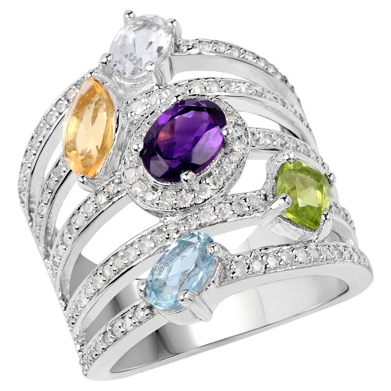 Natural Multi Colored Gem Cocktail Ring 3.70 Carats Silver For Sale at ...