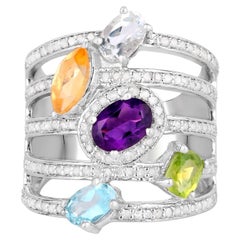 Bague cocktail multicolore naturelle de 3,70 carats