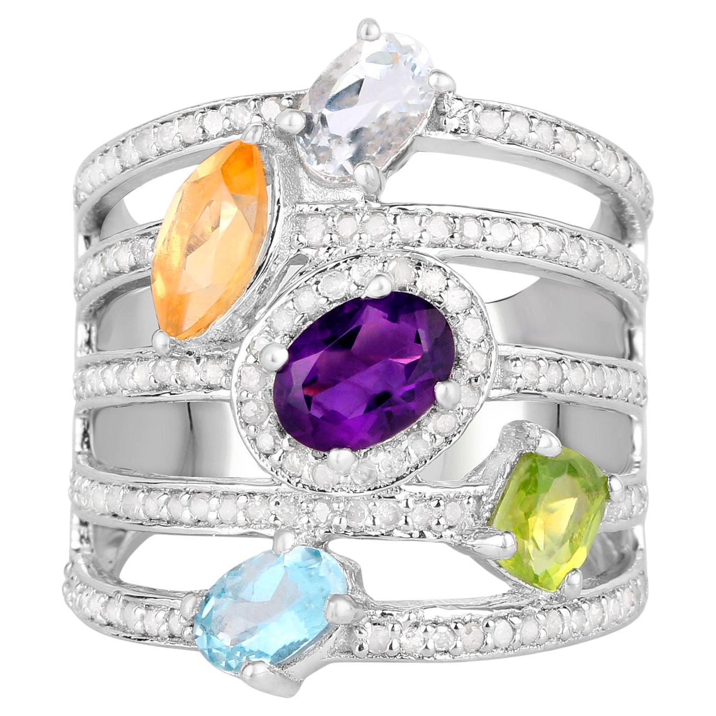 Natural Multicolor Gemstones Cocktail Ring 3.70 Carats For Sale