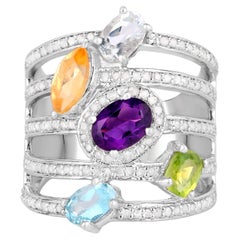 Natural Multicolor Gemstones Cocktail Ring 3.70 Carats