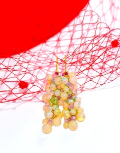 Piedra natural multicolor, pendientes de ópalo con rubí