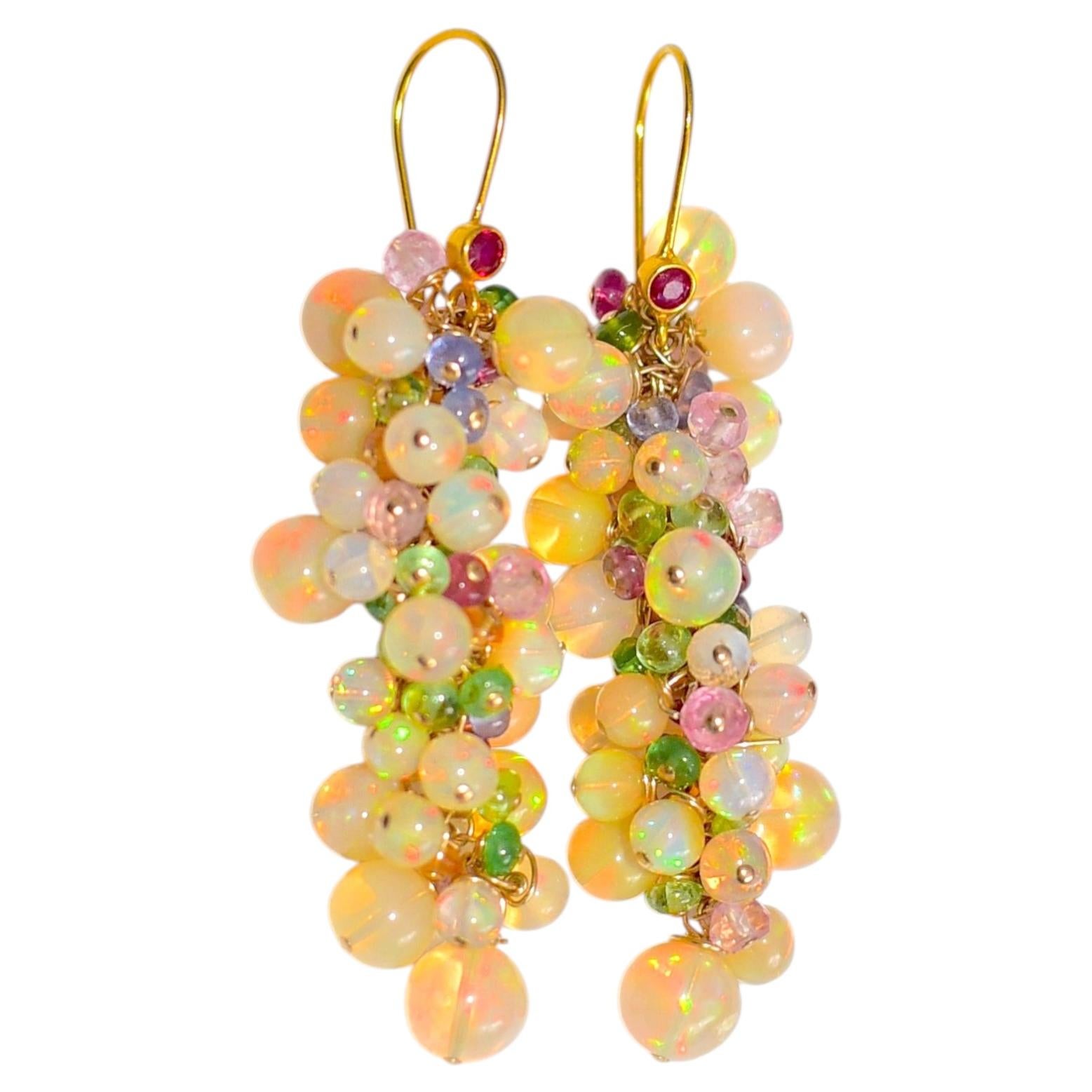 Natural Multi-colored Gemstone, Opal Earrings Wit… - image 1