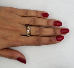 Natural multi-colored sapphire sterling silver wedding eternity band ring