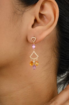 Zafiros naturales multicolores Pendientes de compromiso en forma de araña Oro amarillo 18k