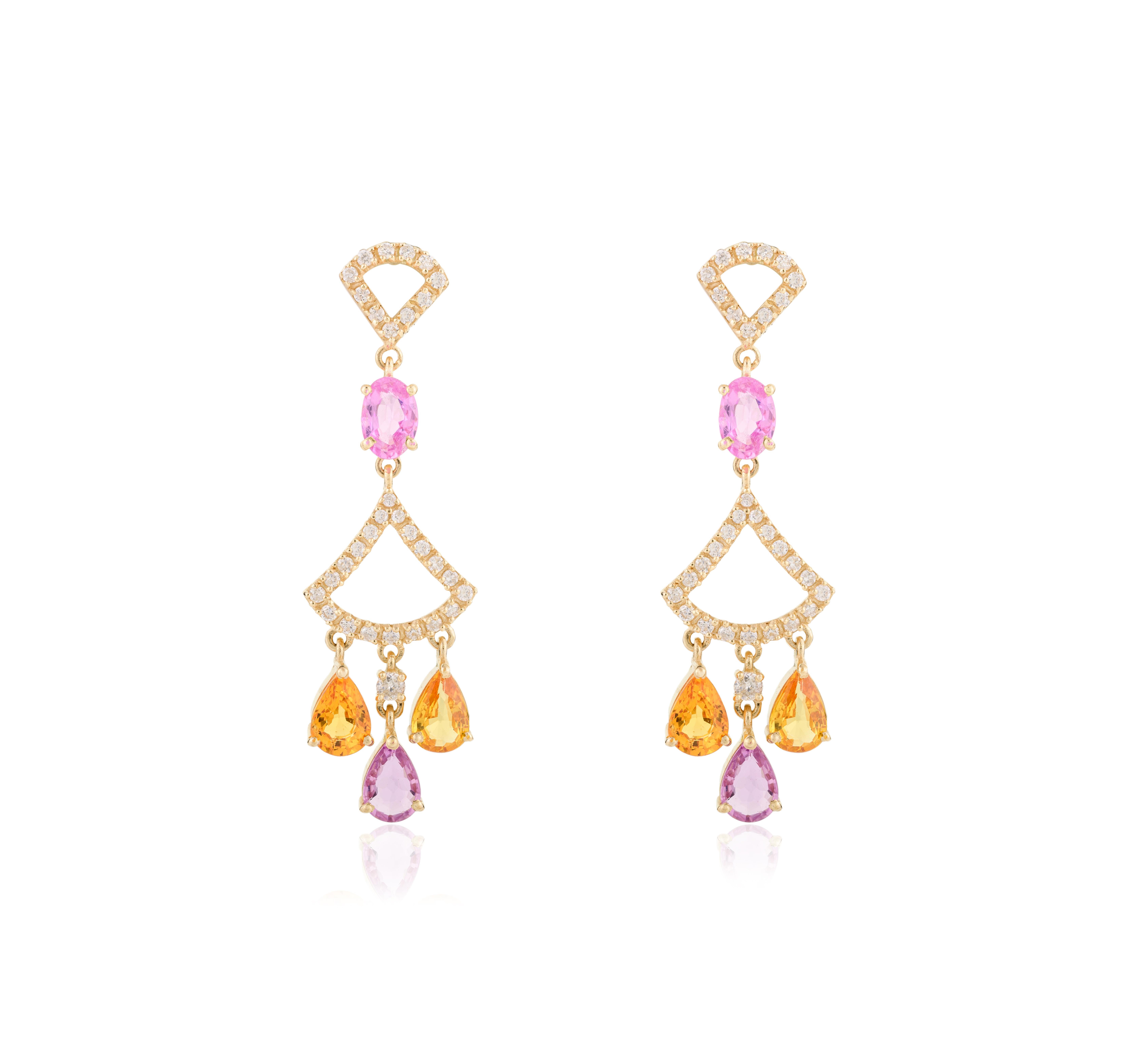 Zafiros naturales multicolores Pendientes de compromiso en forma de araña Oro amarillo 18k Art Nouveau en venta