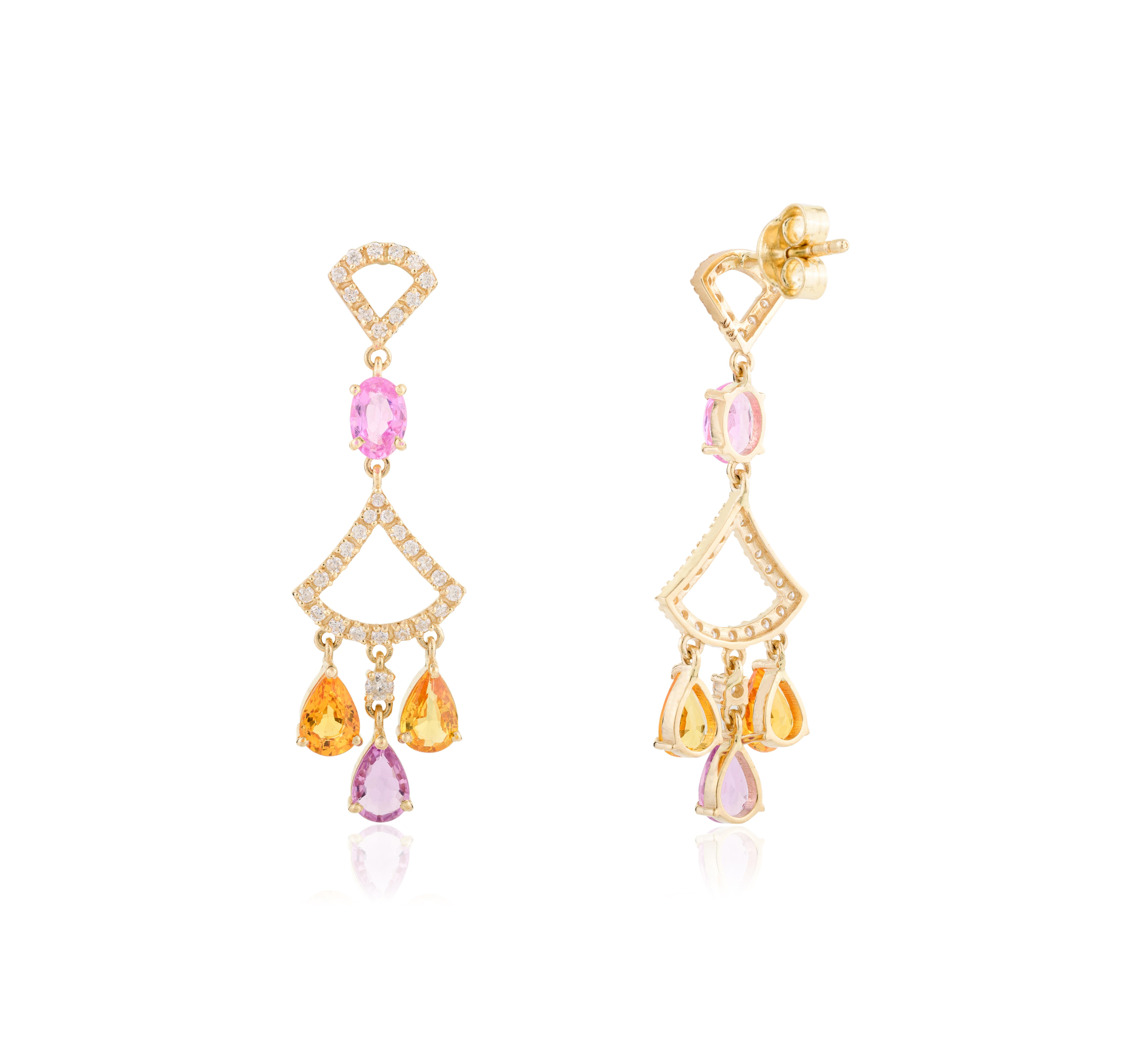 De las mujeres Zafiros naturales multicolores Pendientes de compromiso en forma de araña Oro amarillo 18k en venta
