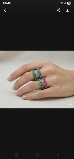 Natural Multi Color Emerald, Ruby & Blue Sapphire 3 Rings in 18k Gold
