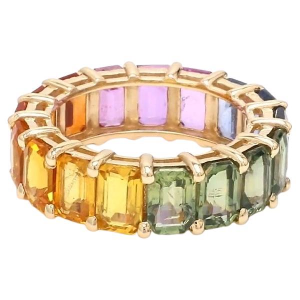 Natürlicher mehrfarbiger Saphir  Ring mit Smaragdschliff aus 14k Gold im Angebot