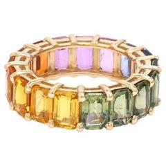 Natürlicher mehrfarbiger Saphir  Ring mit Smaragdschliff aus 14k Gold