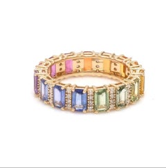Natural 4.15cts multi-sapphire & 0.36cts Diamond Ring in 14k Gold