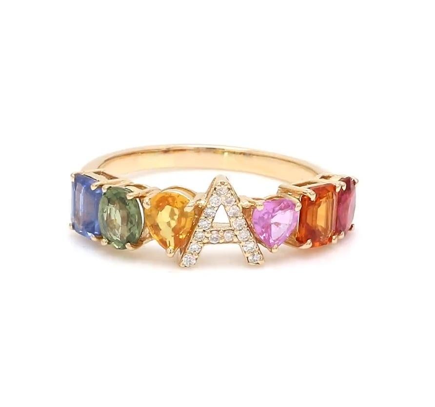 Anello con lettera del nome in zaffiro arcobaleno, oro  Anello con lettera alfabetica in zaffiro naturale, oro  Anello personalizzato con nome arcobaleno oro  Anello a fascia con taglio smeraldo

DETTAGLI SULLA PIETRA :
✦ Pietra preziosa: Zaffiro