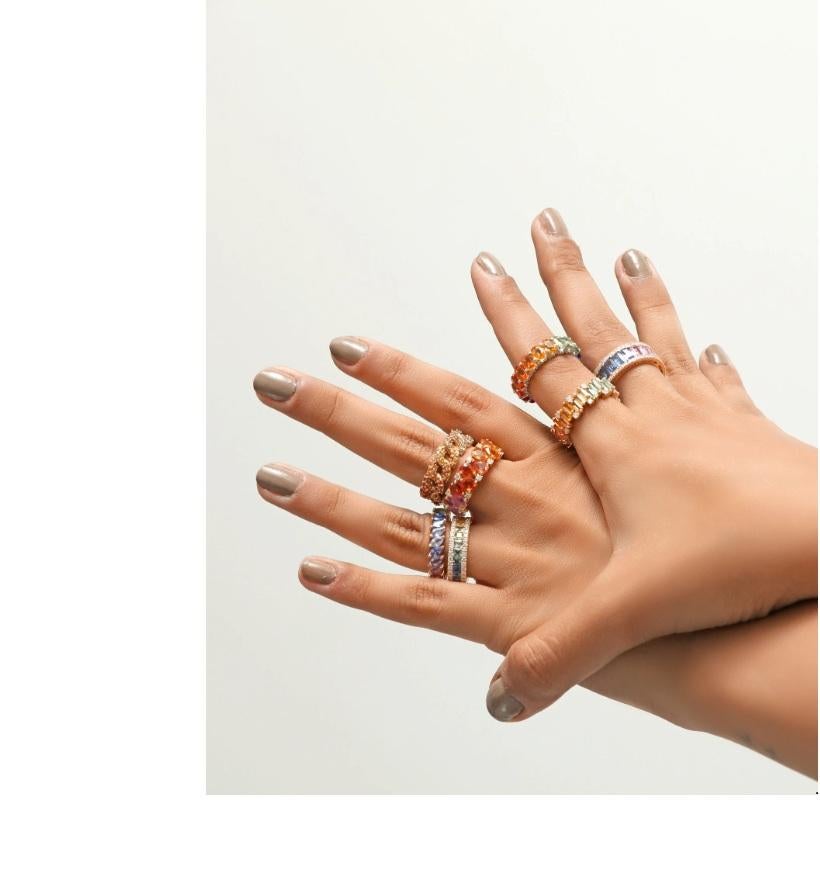 Taille Asscher Bague saphir naturel multicolore en or 14 carats en vente