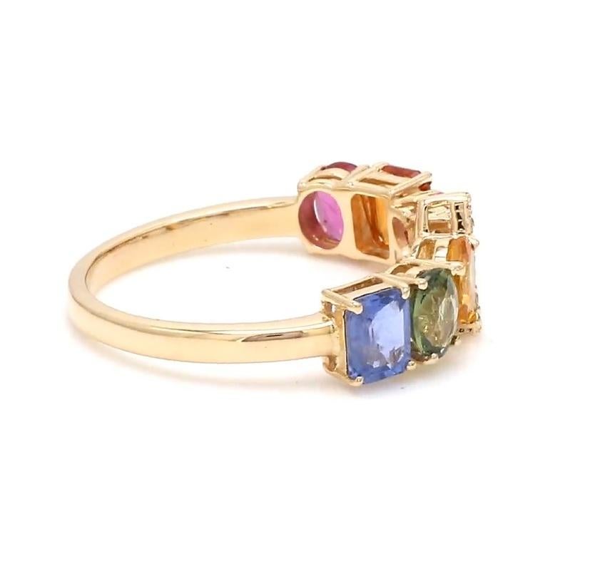 Taglio Asscher Anello con zaffiro naturale multicolore in oro 14k in vendita