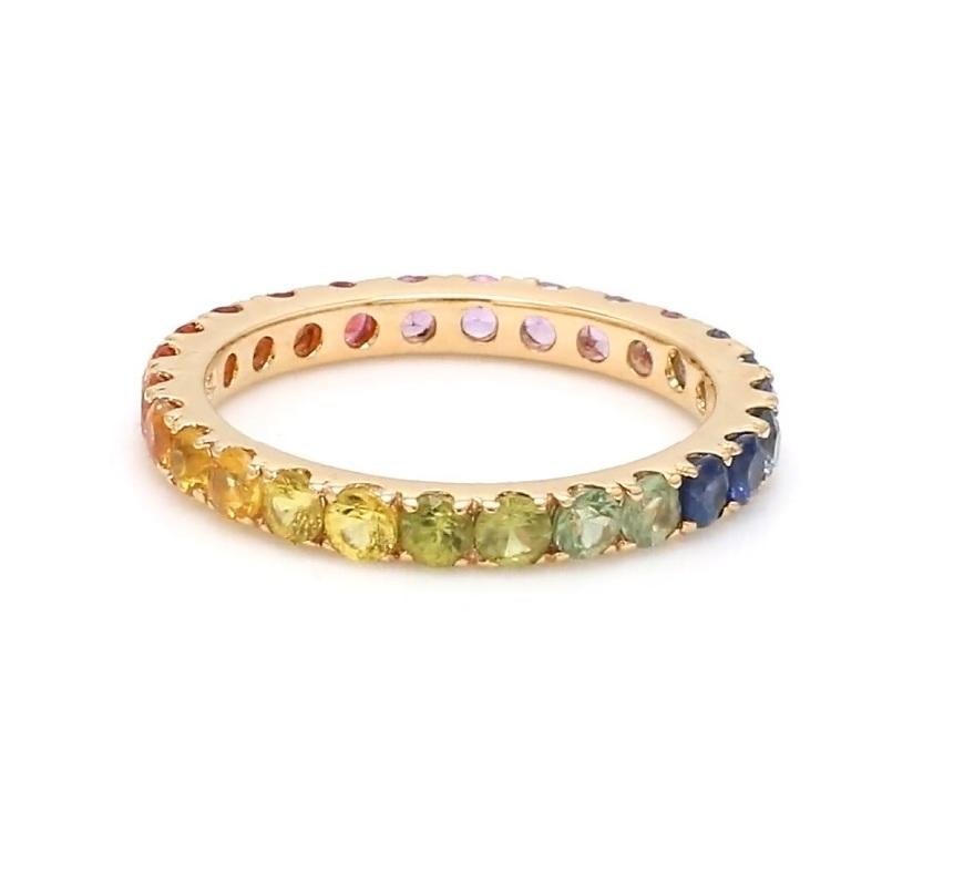 Taille Asscher Bague saphir naturel multicolore en or 14 carats en vente
