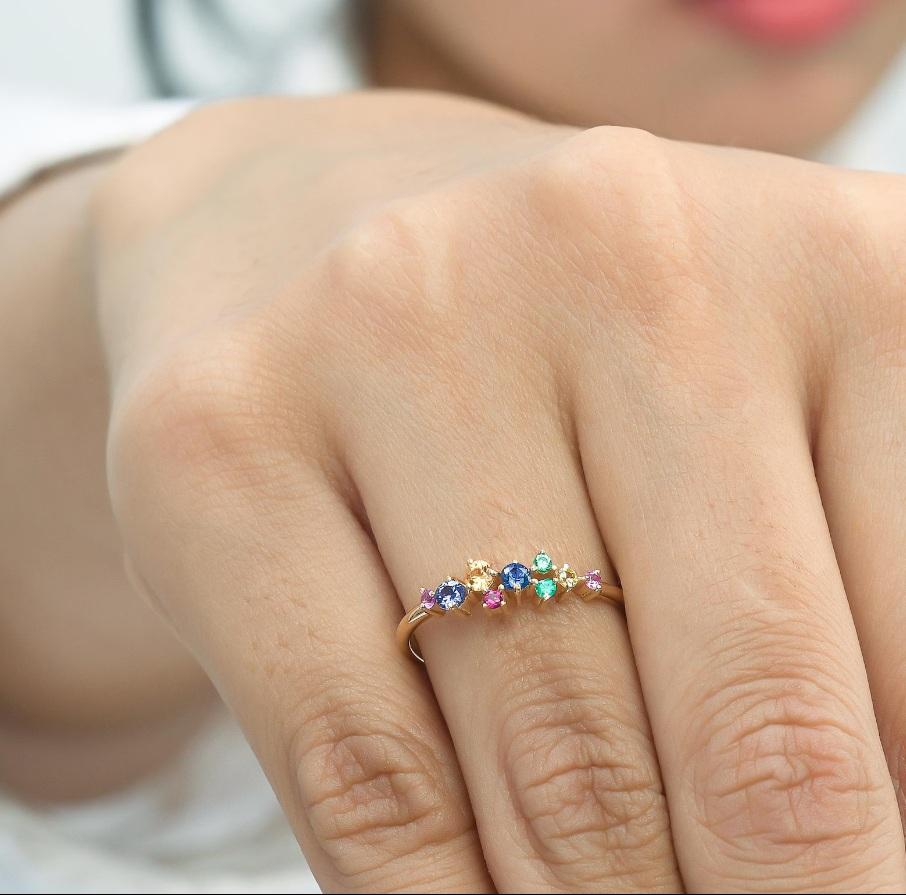 Bague saphir naturel multicolore en or 14 carats Neuf - En vente à jaipur, IN
