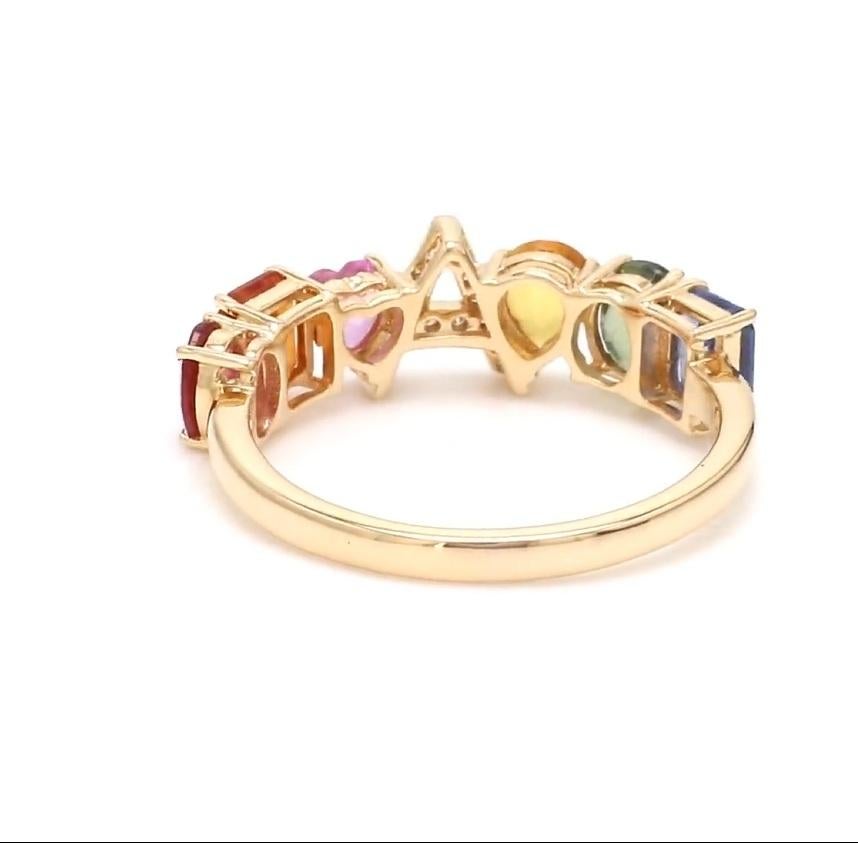 Anello con zaffiro naturale multicolore in oro 14k In condizioni Nuovo in vendita a jaipur, IN