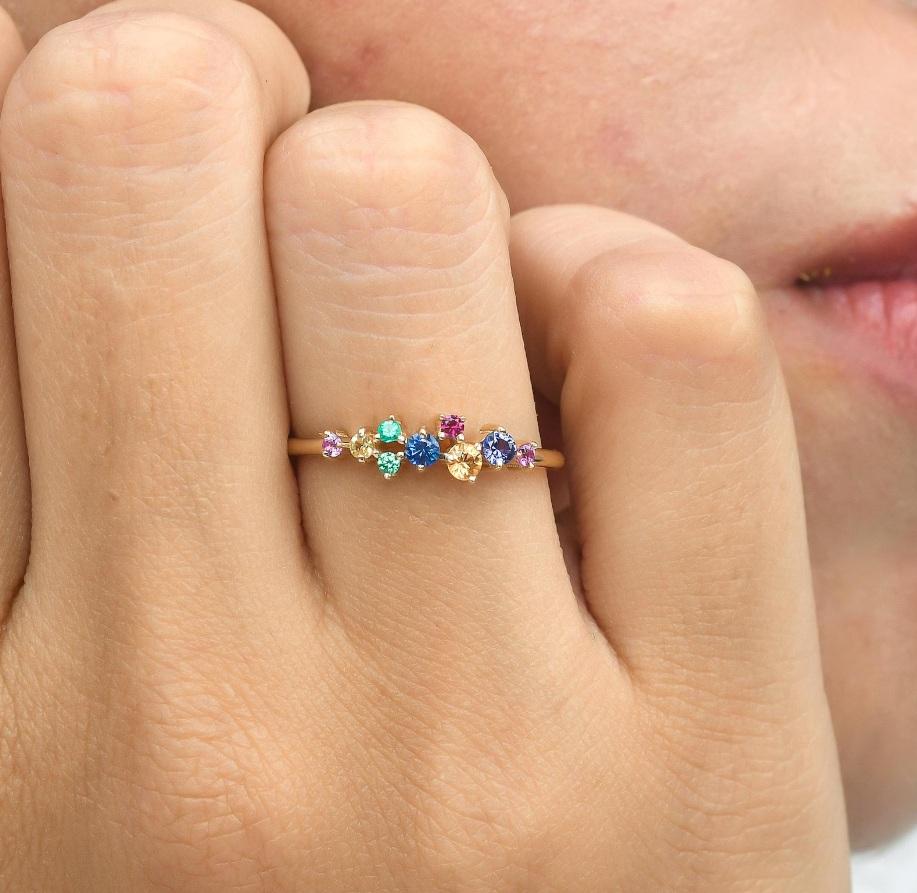 Bague saphir naturel multicolore en or 14 carats Pour femmes en vente