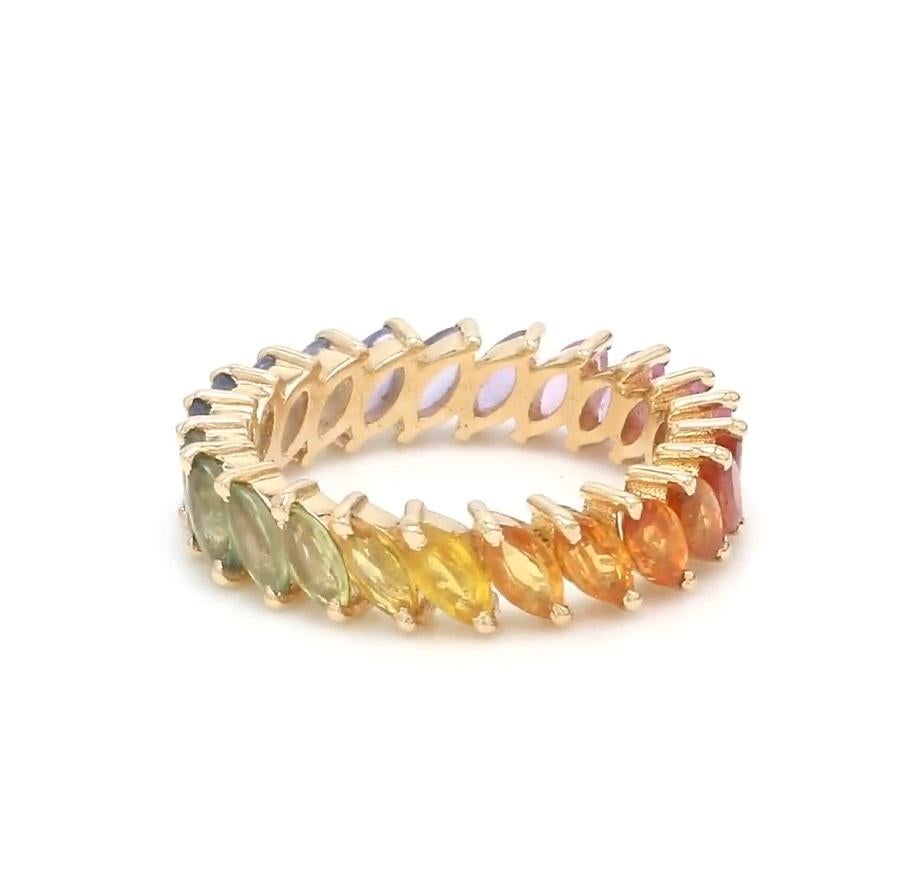 Bague saphir naturel multicolore en or 14 carats Pour femmes en vente