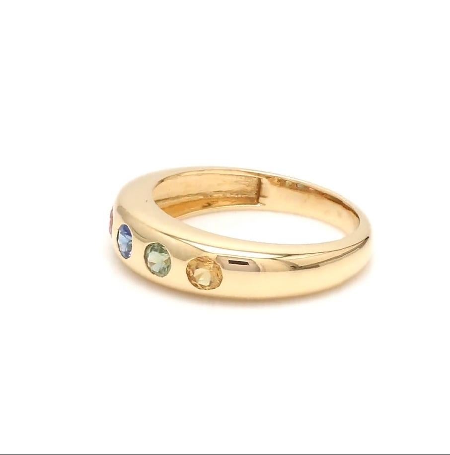 Anello con zaffiro naturale multicolore in oro 14k in vendita 1