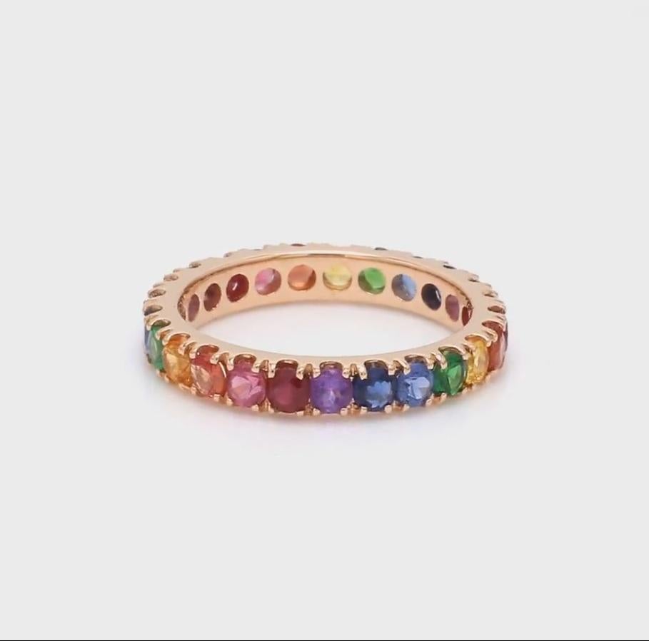 Anello con zaffiro naturale multicolore in oro 14k in vendita 1