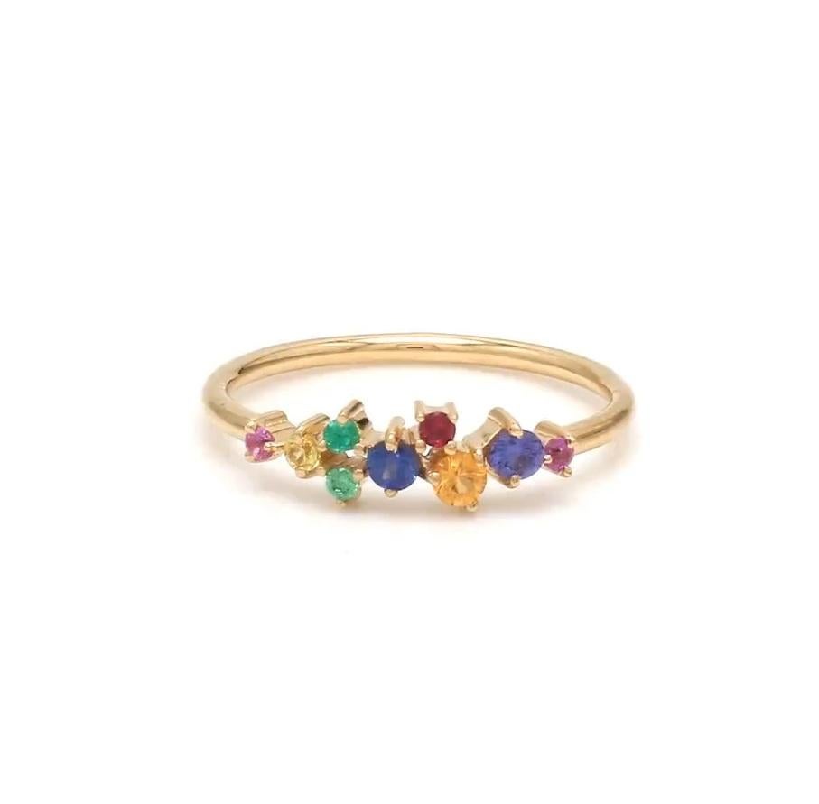 Bague saphir naturel multicolore en or 14 carats en vente 2