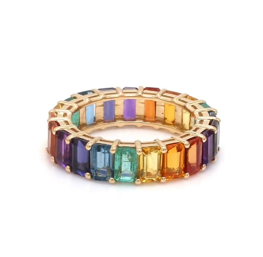 Anello con zaffiro naturale multicolore in oro 14k in vendita 2
