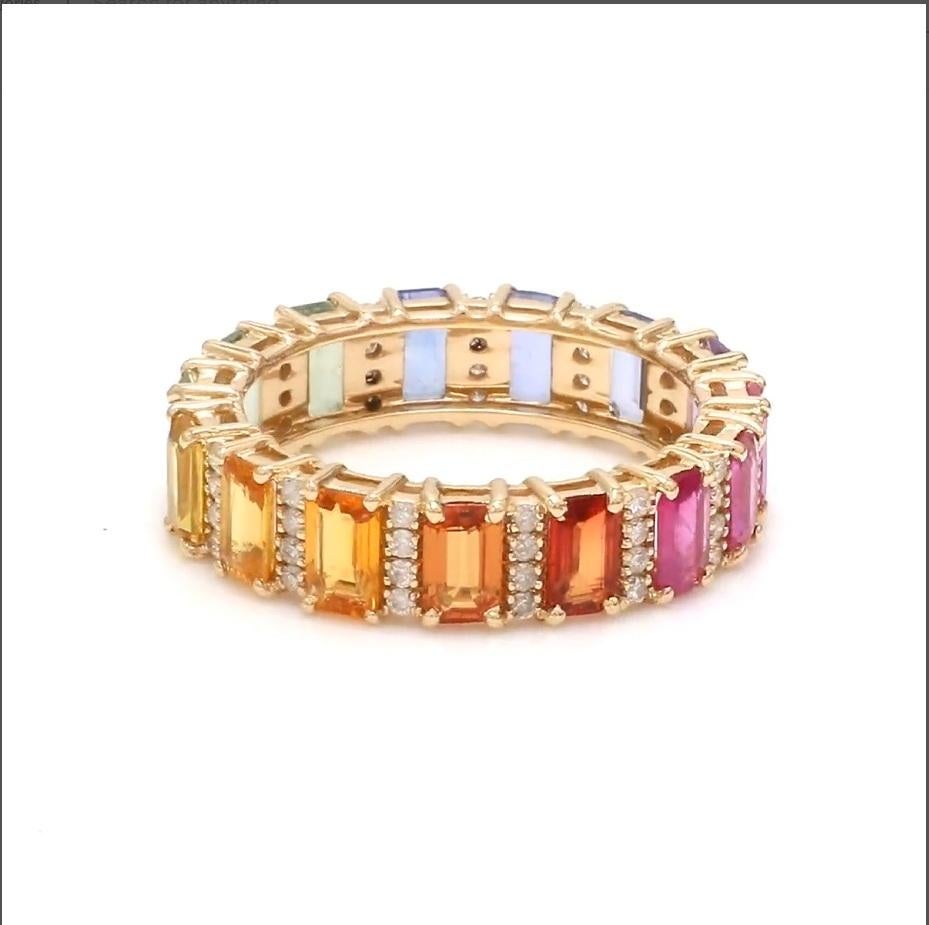 Bague saphir naturel multicolore en or 14 carats en vente 4
