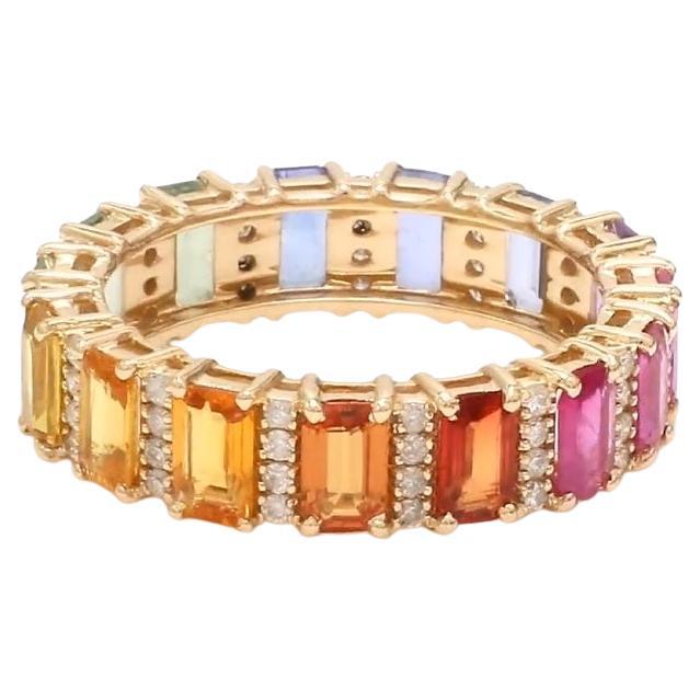 Bague saphir naturel multicolore en or 14 carats