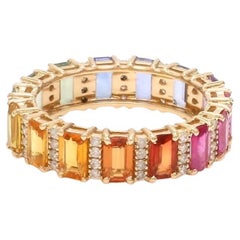 Anello con zaffiro naturale multicolore in oro 14k